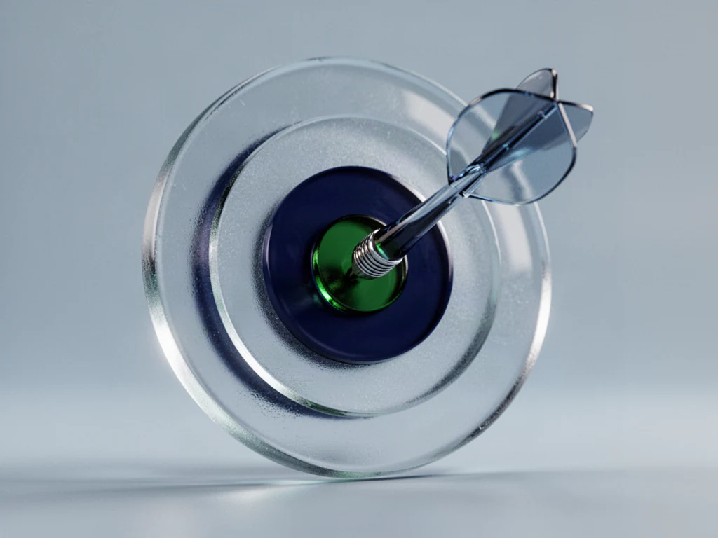 A glass bullseye target with a green center.