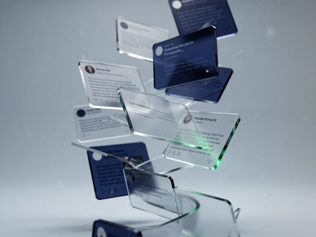 A spiral of floating glass content cards.