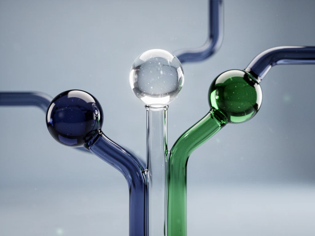 A glowing glass sphere routed through branching glass tubes, representing smart call forwarding.