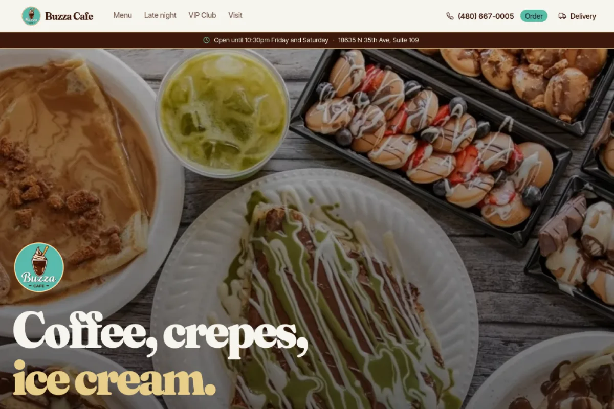 Buzza Cafe live website screenshot