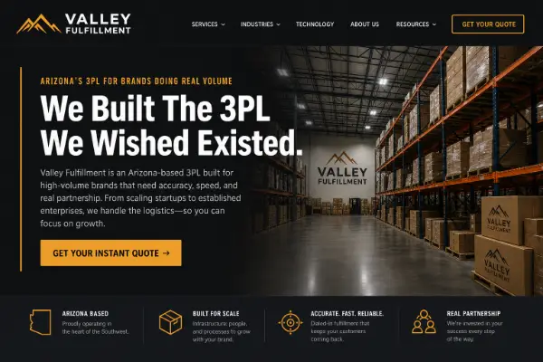 Valley Fulfillment live website screenshot